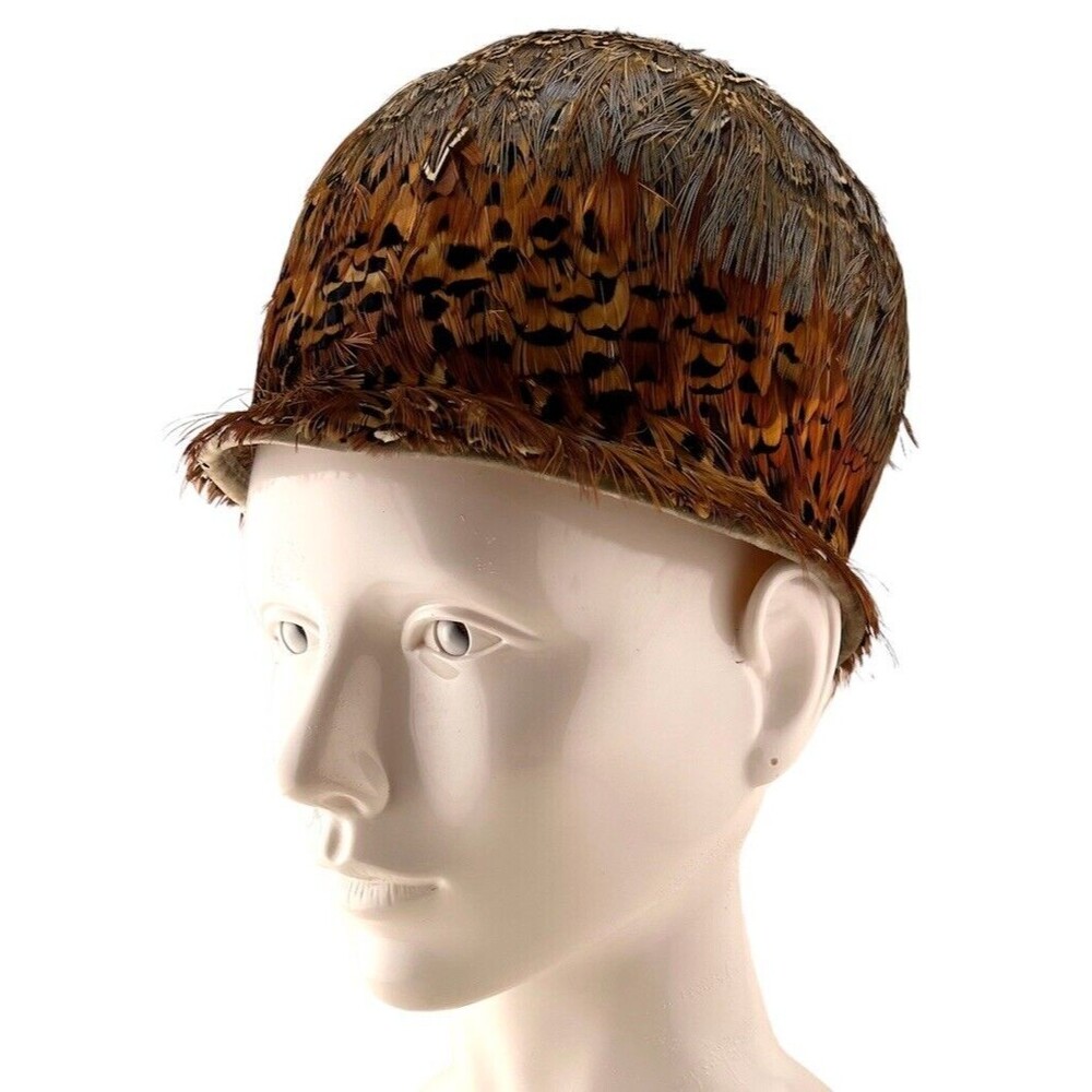 Pheasant Feather Cloche Hat Fashioned By Monica Vintage Lace Lined - Picture 3 of 9